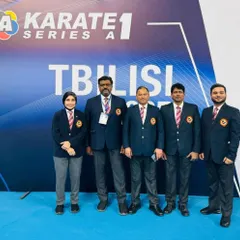 Our WKF qualified referees officiating at an international Karate 1 Series A event. KIO certification opens doors to judging at the highest level of global competitions.