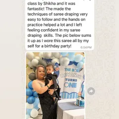 This student's message and photo just made my day. She wore a saree all by herself for a birthday party and felt confident. This is the real result of my classes.