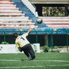 This is our former captain and goalkeeper, Akash Kola, making a spectacular save. He joined us with little experience and grew into a leader, eventually earning his AIFF 'D' Coaching Certificate and pursuing higher education in the UK.