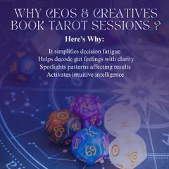Many people are surprised to learn that CEOs, entrepreneurs, and creative leaders often seek tarot for strategic insights. It's a powerful tool to simplify decision fatigue, decode gut feelings, and activate intuitive intelligence. A reading can bring the clarity needed to align your ambition with your soul's purpose.