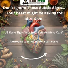 This graphic explains the subtle signs that your heart might be asking for attention. Ayurveda teaches us to listen to these early signals, as they are often connected to overall systemic inflammation and stress that can also manifest as skin or digestive issues.