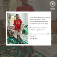 "She learnt Hanuman Chalisa which has helped her a lot." Another heartwarming review from our summer camp. We combine yoga with cultural learning, crafts, and chanting to provide a holistic and enriching experience.