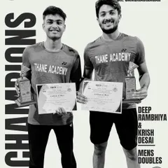 Deep Rambhiya and Krish Desai are seen here after winning the Men's Doubles at the Maharashtra State Selection Tournament. I organize selection events that serve as a crucial platform for players to advance to the national stage.