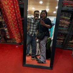 The hunt for the perfect fabric is a key part of my process. A quick mirror selfie during a sourcing trip with a client. It's these pani puri and fabric sourcing dates that build the best relationships.