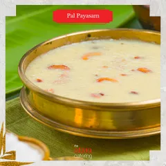 A traditional bowl of Pal Payasam. This creamy South Indian rice pudding is a comforting and authentic dessert option for those who love classic Indian sweets.