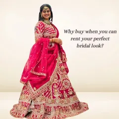 Why buy when you can rent your perfect bridal look? This picture says it all. Get this luxurious designer lehenga for your special day and return it without a worry.