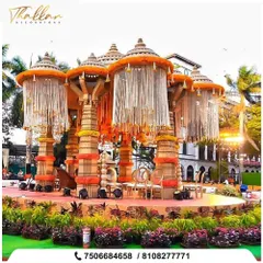 For a truly grand wedding, I constructed this larger than life mandap. The design features massive pillars, intricate canopies, and traditional marigold flower work to create a sense of royal splendor for the main ceremony.