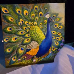 A majestic peacock painting, custom-created according to Vaastu Shastra. The peacock symbolizes prosperity and positive transformation, making it an ideal artwork for bringing vibrant, harmonious energy into your home or office.
