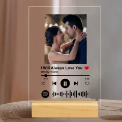 Turn your special song into a beautiful keepsake with a custom Spotify plaque. Just send me your favorite photo and song, and I'll create this elegant acrylic plaque with a scannable code that plays the music right from your phone.