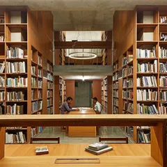 We design libraries as sanctuaries for knowledge and quiet contemplation. At the Lilavati Lalbhai Library at CEPT University, floor-to-ceiling wooden bookshelves create a warm, immersive environment, with carefully planned sightlines that draw the eye through the multi-level, subterranean space.