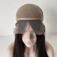 The front view of our chemo wig, showing the un-cut lace. We customize the fit and hairline for every client to ensure a natural and secure result.