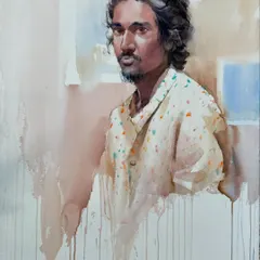 The finished watercolour portrait from the Kalangan Art Exhibition. I aim to capture a likeness quickly while maintaining an expressive quality.