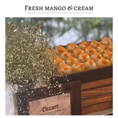 A beautiful display of my Fresh Mango & Cream dessert. Layers of sweet, ripe mango and light, airy cream make this a simple yet incredibly satisfying summer treat.