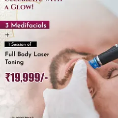 Celebrate with a glow. This package offers 3 Medifacials plus 1 session of Full Body Laser Toning at a special price, perfect for a complete skin refresh.