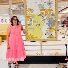 Here I am with the Amazon canvas right after finishing it on-site. It was a fantastic experience to create art in such a dynamic environment.