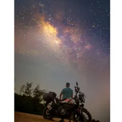 A self-portrait with my bike after a successful Coastal Milky Way workshop. This was a pre-dawn capture, showcasing the kind of unique shots we aim for. My next workshop is just around the corner.