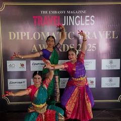 Three of my students striking a classic Bharatanatyam pose. Their expressions and postures reflect the storytelling and grace inherent in the dance.