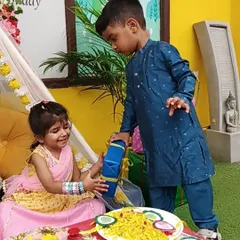 A beautiful moment from our Rakshabandhan celebration. Here, a brother gives a gift to his sister, capturing the sweet bond of love and protection that this festival represents.