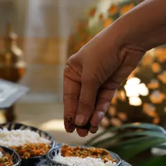 This is the magic moment. A simple sprinkle of my smoky, tangy Chammanthi Podi transforms a humble bowl of rice into a comforting meal. You can see how this versatile Kerala spice powder instantly elevates a dish, adding a layer of roasted coconut and spice that tastes like memory.