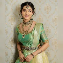 A smiling portrait of the actress, showing how the complete styling comes together to create a radiant and confident look for her portfolio.