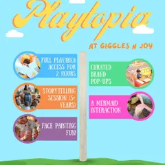 The activity list for Playtopia at Giggles N Joy. I make sure parents know exactly what to expect, from storytelling sessions and face painting to mermaid interactions.