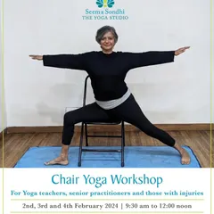 Announcing my 3-Day Chair Yoga Workshop. This is ideal for yoga teachers, senior practitioners, and those with injuries who want to learn how to adapt poses using a chair.