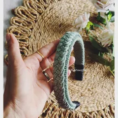This beautiful braided macrame hairband in a lovely sage green is perfect for elevating any look. I love how this design is both elegant and bohemian. It's a popular custom order for gifting.