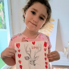 Lina drew this wonderful pencil sketch of a deer, adding a personal touch with a border of red hearts. It’s a sweet and heartfelt drawing that represents the creative spirit I love to celebrate. (Note: Media 12 is a duplicate and is covered by this entry).