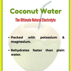 Coconut water is the ultimate natural electrolyte drink. It's packed with potassium and magnesium and rehydrates you faster than plain water, making it perfect for hot days.