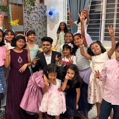 A wonderful group photo after a successful birthday party show. The energy and happiness in this picture say it all.