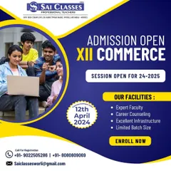 Our admission announcement for XII Commerce for the 2024-25 session. We provide excellent infrastructure and career counseling to ensure our students are on the right path to success.