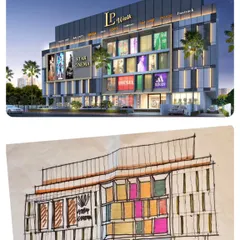 A side-by-side comparison of a conceptual sketch and the final 3D render for the LP Walk Mall. This demonstrates our commitment to quick delivery and how the core idea is maintained and refined throughout the design process.