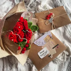 Old-school love just hits different. Here's a beautiful gift set featuring a handmade crochet rose bouquet and two different styles of custom letters.