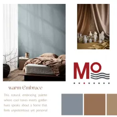 Our "Warm Embrace" moodboard is designed to spark your imagination. This natural palette, where cool tones meet golden hues, speaks of a home that feels unpretentious yet deeply personal. It is the starting point for a creative journey.