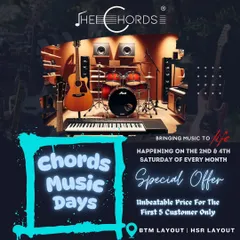 Don't miss our Chords Music Days. This graphic details our special offer happening on the 2nd and 4th Saturday of every month for the first five customers.
