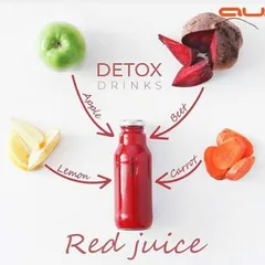 This red detox juice, made with beetroot, carrot, apple, and lemon, is perfect for beating the summer heat. It's packed with antioxidants and vitamins to help you feel energized and refreshed. It's worth a try.