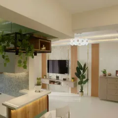 This view shows how the kitchen seamlessly integrates with the living area, creating a cohesive and social space.