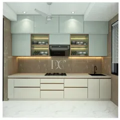 A straight-line kitchen that proves simplicity can be stunning. The combination of mint green upper cabinets and off-white lower cabinets creates a fresh and airy feel, while the under-cabinet lighting provides excellent task lighting.