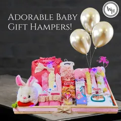 Welcoming a precious little one is a joyous occasion. I design adorable and practical baby hampers, like this one for a baby girl, packed with essentials, soft toys, and cute apparel to celebrate the new arrival in style.