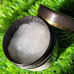 A jar of my clear Lavender Gel, made with no added color or chemicals. This soothing gel is made with lavender oil and almond oil to calm and hydrate the skin.