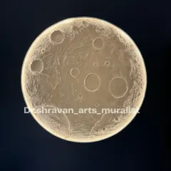 A close-up of the finished moon wall mural, showing the incredible texture of the craters and surface. The backlighting makes it glow, creating a stunning focal point in a dark room.