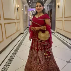 A closer look at the repurposed bridal lehenga. By changing the silhouette and styling, we created an entirely new, event-appropriate outfit that still holds sentimental value.