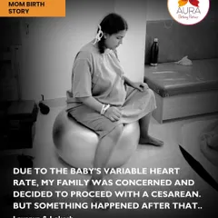 This image captures a moment of reflection for Lavanya during labor. Despite concerns about the baby's heart rate, she used techniques like sitting on a birth ball to stay active and focused.