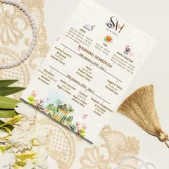 Help your guests keep track of all the fun with a custom-designed wedding schedule. This itinerary card lays out the plan for each day, with cute little icons for each event, all while matching the overall wedding stationery theme.