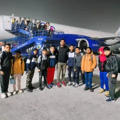 We compete on the national stage. This is my team at the airport, on our way to the KBD Juniors National Finals in Pune. We provide a clear path from local grounds to national-level tournaments.
