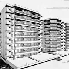 An archival sketch exploring early concepts for multi-family housing in Bombay. Even then, my focus was on introducing a sense of 'home-ness' into apartment living, moving beyond purely functional design to create spaces for human connection.
