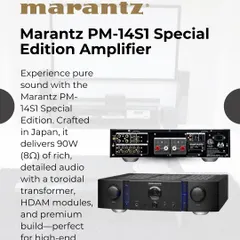 The Marantz PM-14S1 Special Edition Amplifier is for the true audiophile. Crafted in Japan, it delivers pure, powerful, and detailed audio, forming the heart of a high-fidelity sound system.