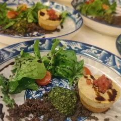 "What is life without cheese!" We live by this motto from our Swiss Chef. This balsamic and herb baked cheesecake with olive sand and raspberry caviar is a savoury dish that always gets rave reviews.
