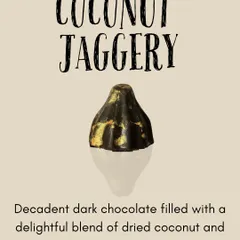 A traditional flavor with a chocolate twist. Our Coconut Jaggery modak has a decadent dark chocolate shell with a classic dried coconut and jaggery filling.