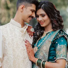 An intimate moment between this lovely couple at their engagement. I created a soft, romantic makeup look for the bride-to-be, with defined eyes and a natural lip color that complemented her beautiful teal silk saree.